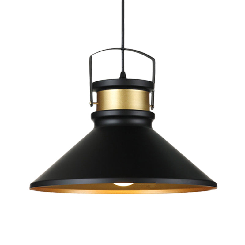 Flared 1-Light Black Aluminum Pendant Lamp For Dining Room