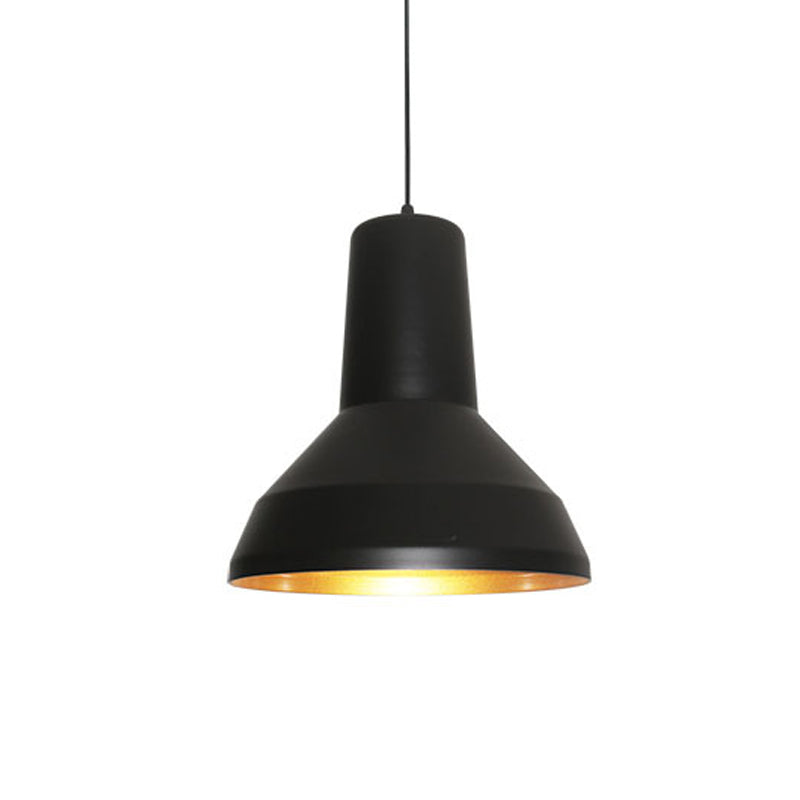 Black Finish Industrial Metal Funnel Shade Hanging Ceiling Light Over Dining Table - 1-Bulb Down