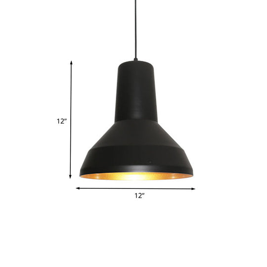 Black Finish Industrial Metal Funnel Shade Hanging Ceiling Light Over Dining Table - 1-Bulb Down