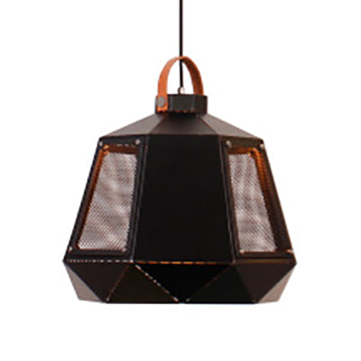 Geometric Dining Room Hanging Light - Industrial Loft Metal Pendant Lamp with Leather Strap, 1 Head, White/Black, Multiple Width Options