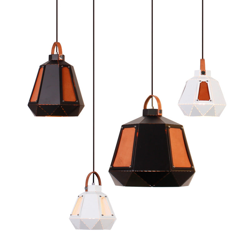 Industrial Style Metal Mesh Pendant Light With Black/White Shade - 1 8/10/14 Diameter