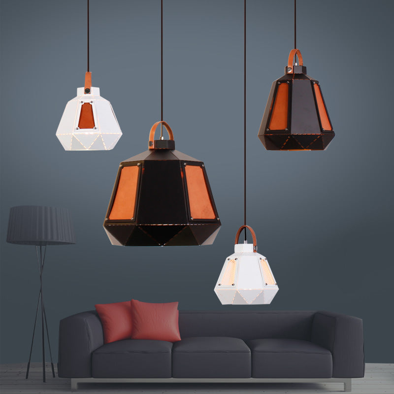 Industrial Style Metal Mesh Pendant Light With Black/White Shade - 1 8/10/14 Diameter