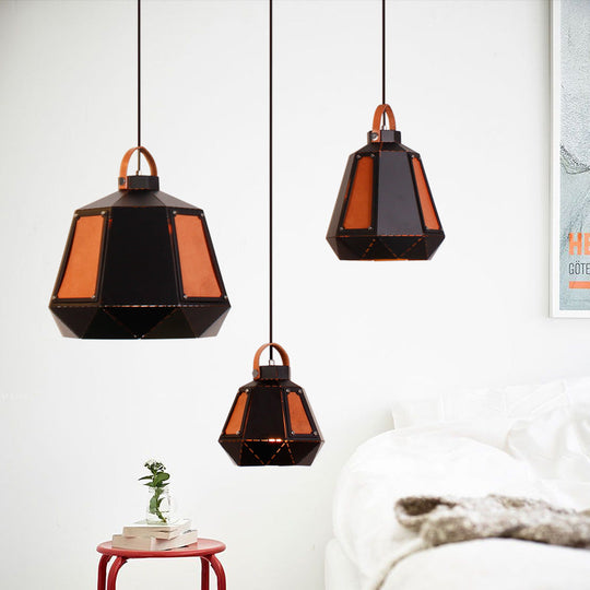 Industrial Style Metal Mesh Pendant Light With Black/White Shade - 1 8/10/14 Diameter