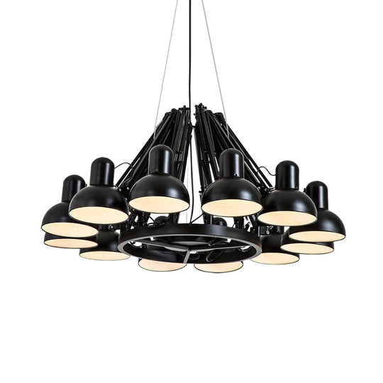 Industrial Metal Swing Arm Chandelier Lamp with Dome Shade and 12 Black/Red Bulbs for Living Room