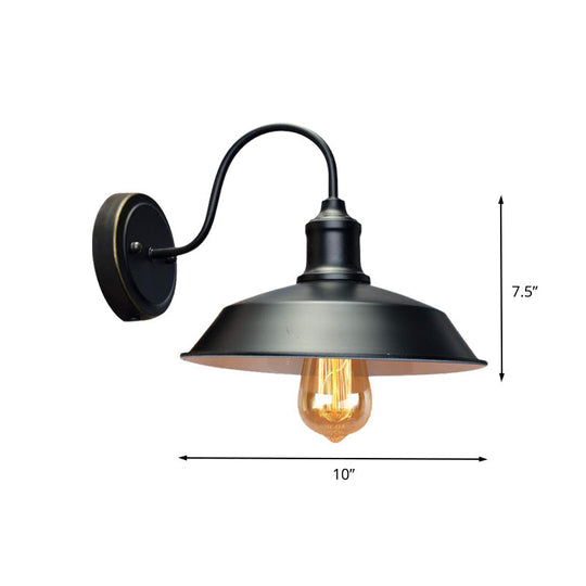 Antiqued Iron Barn Sconce Lighting 1-Head Wall Lamp In Black - Plug-In Cord Included