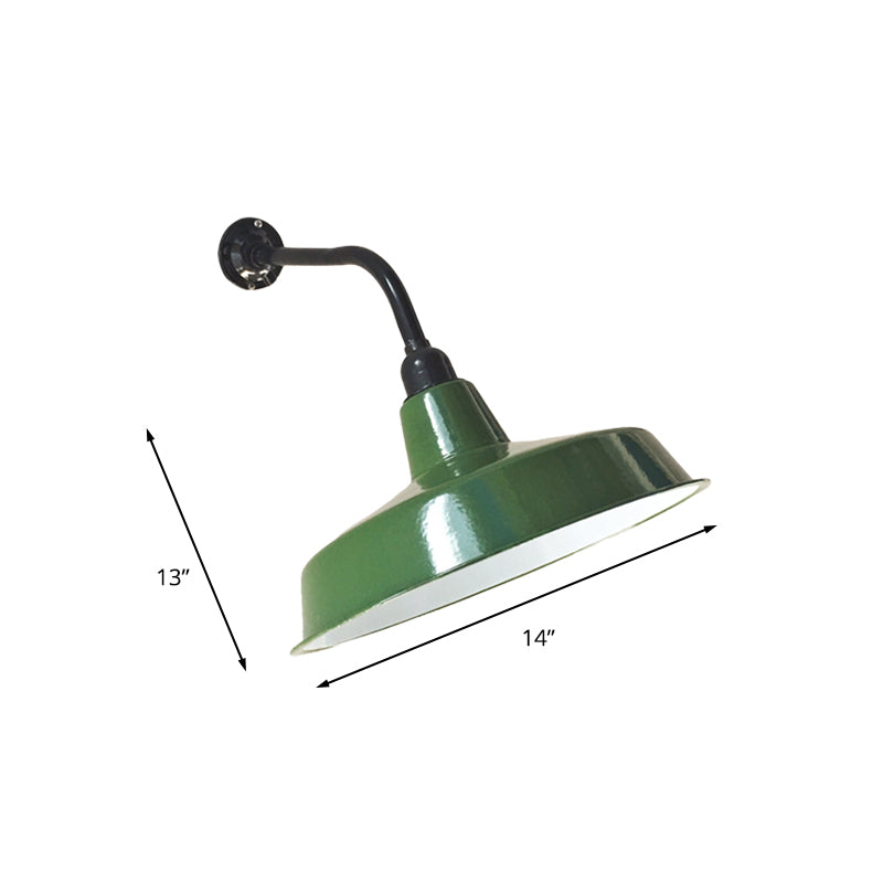 Vintage Metal Barn Shade Wall Sconce With Green Finish 1-Light And 14/16 Width