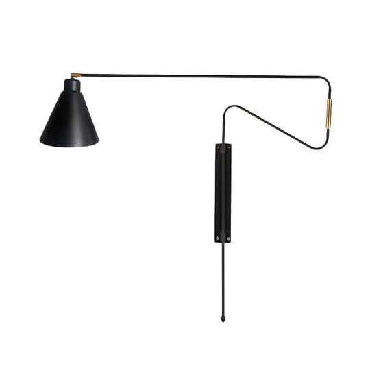 Metal Wall Lamp With Long Curved Arm & Rotatable Cone Shade - Antique Coffee/Black/Gold Finish Ideal