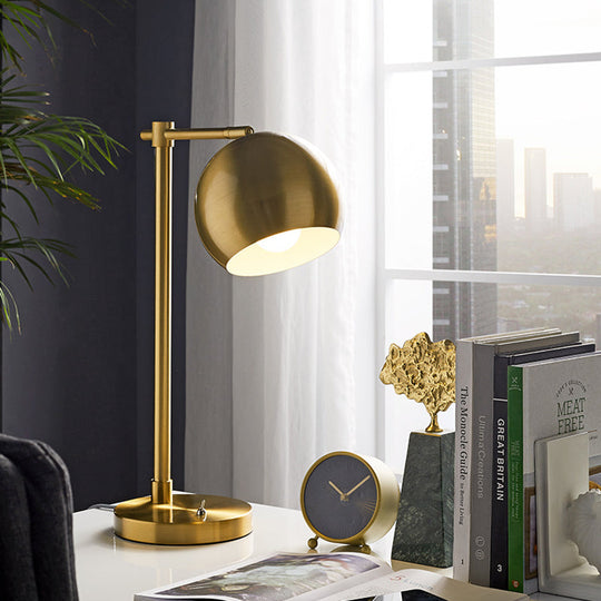 Metallic Gold Led Ball Night Lamp For Bedroom With Plug-In Cord - Industrial Desk Lighting