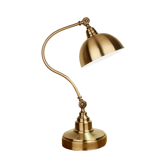 Vintage Metallic Gold Led Table Lamp With Dome Shade - Perfect For Study Room Or Office