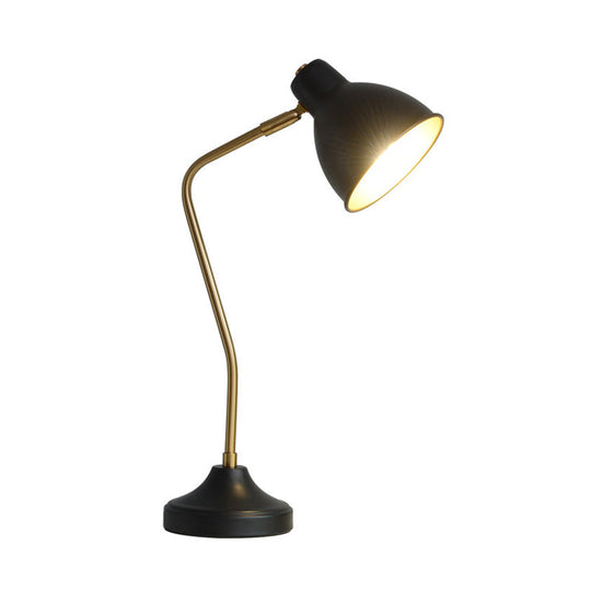 Black Iron Desk Lamp With Curved Arm - Vintage Led Bedside Reading Light