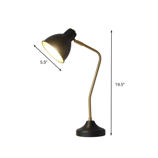 Black Iron Desk Lamp With Curved Arm - Vintage Led Bedside Reading Light