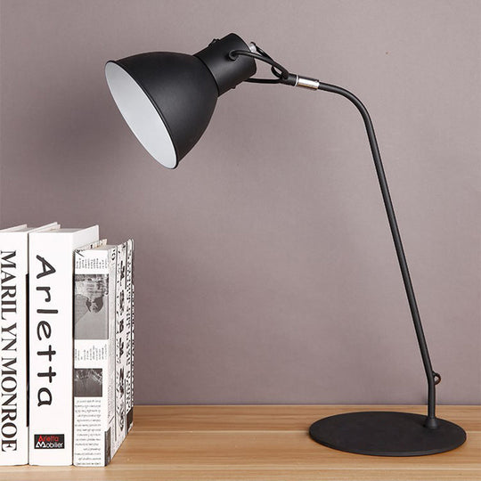 Black Led Task Lamp With Metal Curved Arm And Dome Shade - Perfect For Study Rooms