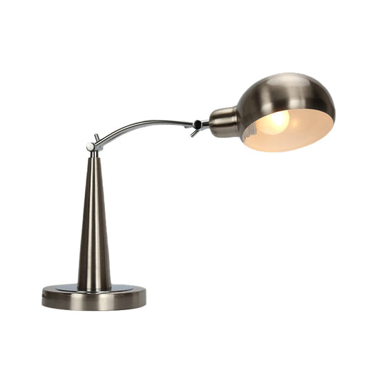 Adjustable Arm Dome Shade Reading Light In Black/Silver: Industrial Metal Plug-In Table Lamp