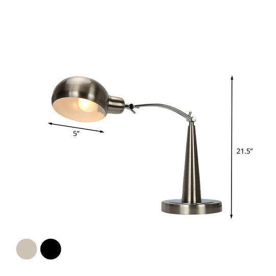 Adjustable Arm Dome Shade Reading Light In Black/Silver: Industrial Metal Plug-In Table Lamp