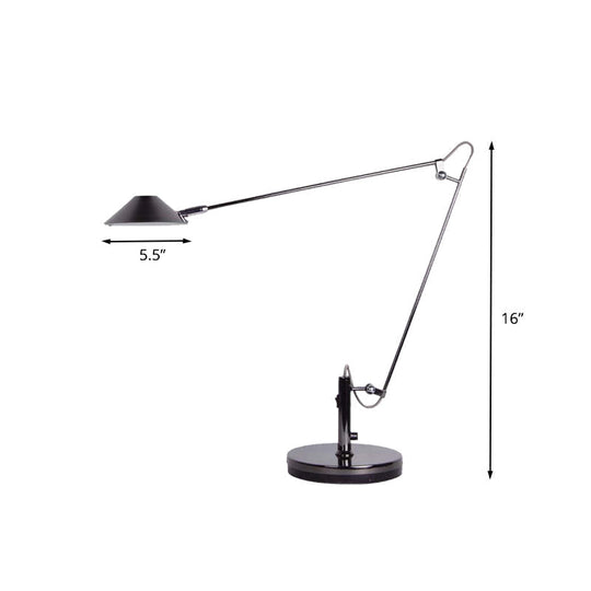 Adjustable Black Conical Led Office Task Lamp With Long Arm - Industrial Metal Table Lighting