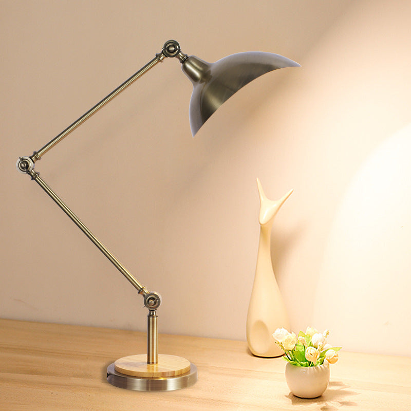 Farmhouse Led Table Lamp In Silver With Swing Arm And Metallic Dome Shade