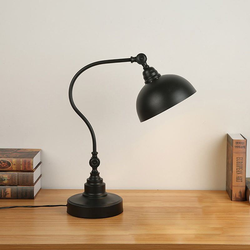 Adjustable Vintage Table Lamp: Metal Dome Black With Gooseneck Arm - Ideal For Study Room 1 Bulb