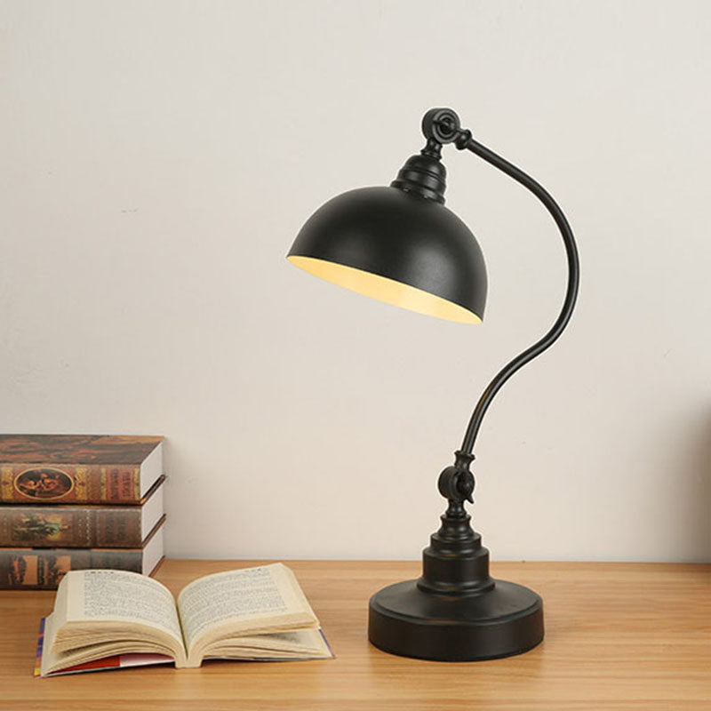 Adjustable Vintage Table Lamp: Metal Dome Black With Gooseneck Arm - Ideal For Study Room 1 Bulb