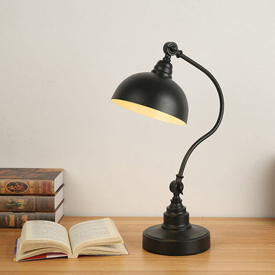 Adjustable Vintage Table Lamp: Metal Dome Black With Gooseneck Arm - Ideal For Study Room 1 Bulb