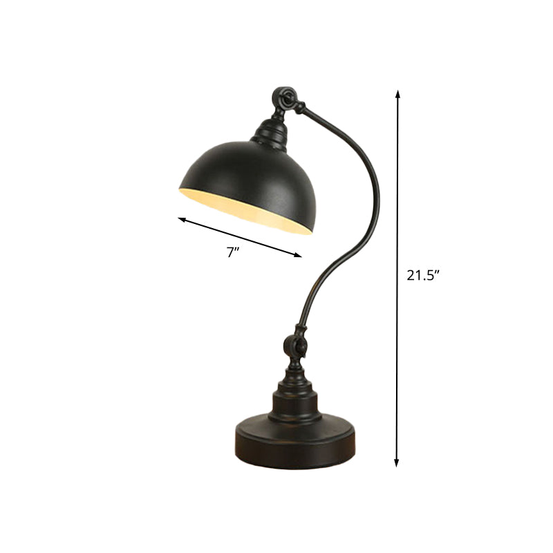 Adjustable Vintage Table Lamp: Metal Dome Black With Gooseneck Arm - Ideal For Study Room 1 Bulb