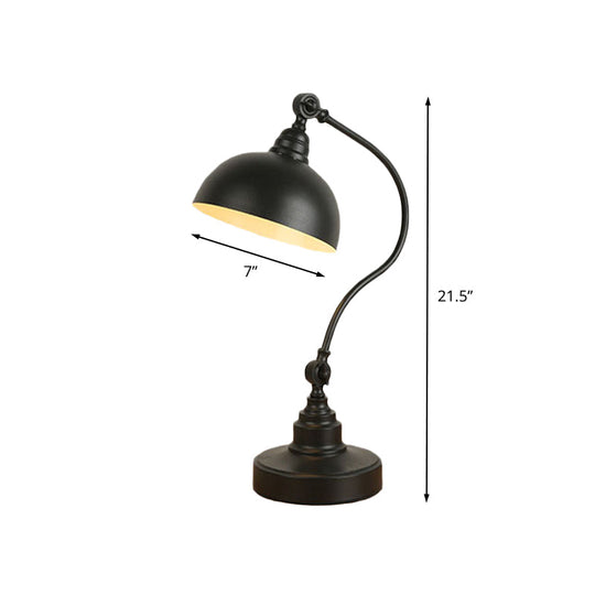 Adjustable Vintage Table Lamp: Metal Dome Black With Gooseneck Arm - Ideal For Study Room 1 Bulb