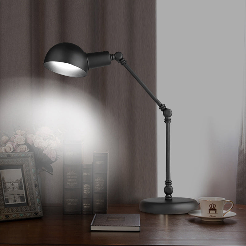 Industrial Style Led Reading Lamp In Black With Swing Arm - Metallic Dome Task Light