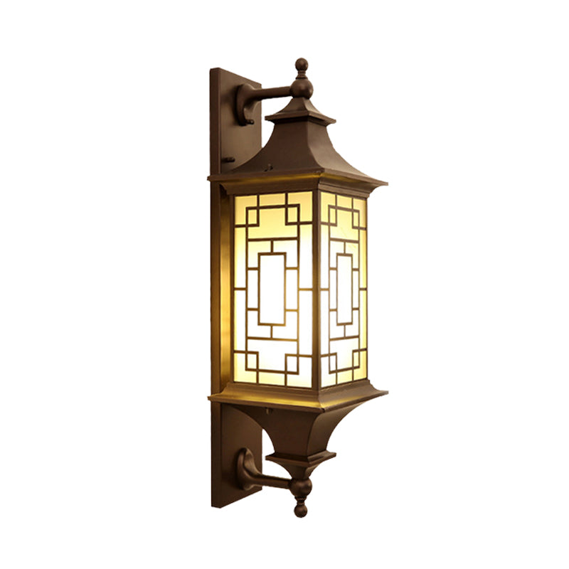 Rustic Cuboid Amber Glass Wall Mount Sconce With Double Arm - Brown Finish 1-Light