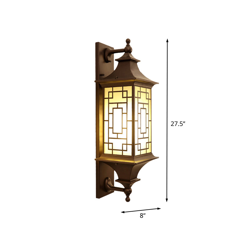 Rustic Cuboid Amber Glass Wall Mount Sconce With Double Arm - Brown Finish 1-Light