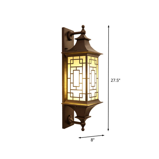 Rustic Cuboid Amber Glass Wall Mount Sconce With Double Arm - Brown Finish 1-Light