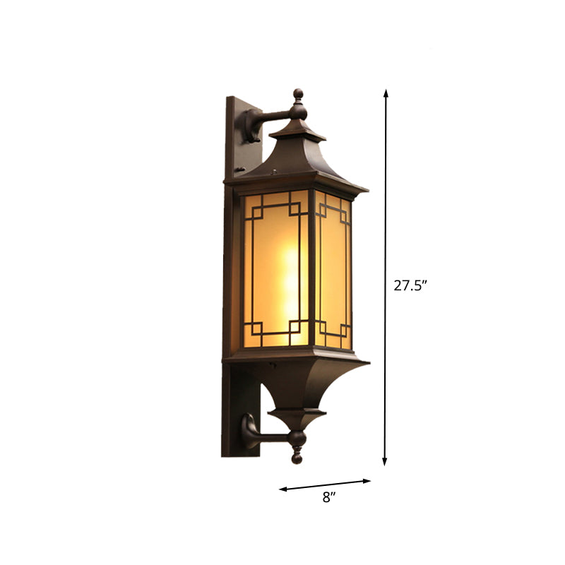 Rustic Cuboid Amber Glass Wall Mount Sconce With Double Arm - Brown Finish 1-Light