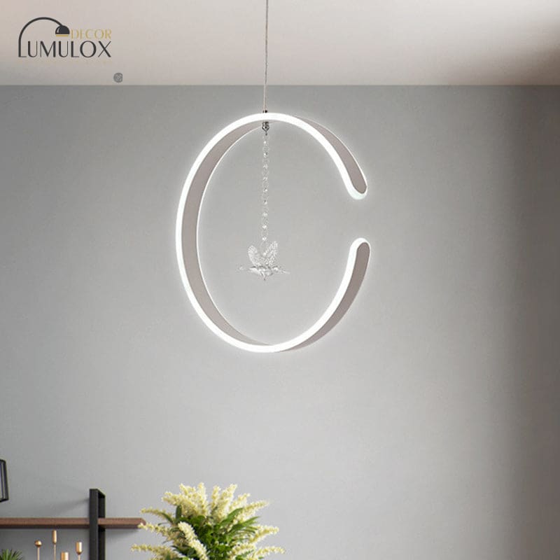 Acrylic Ring Pendant Lamp Minimalist LED Hanging Ceiling Light in White/Black