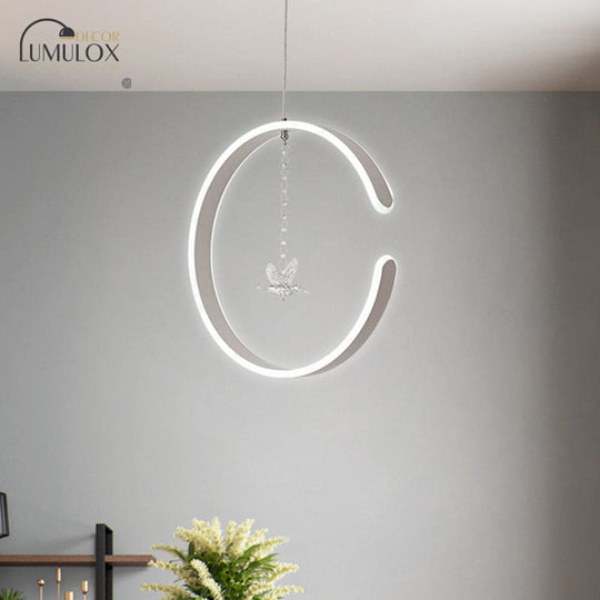 Acrylic Ring Pendant Lamp Minimalist LED Hanging Ceiling Light in White/Black