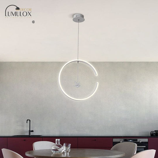 Acrylic Ring Pendant Lamp Minimalist LED Hanging Ceiling Light in White/Black