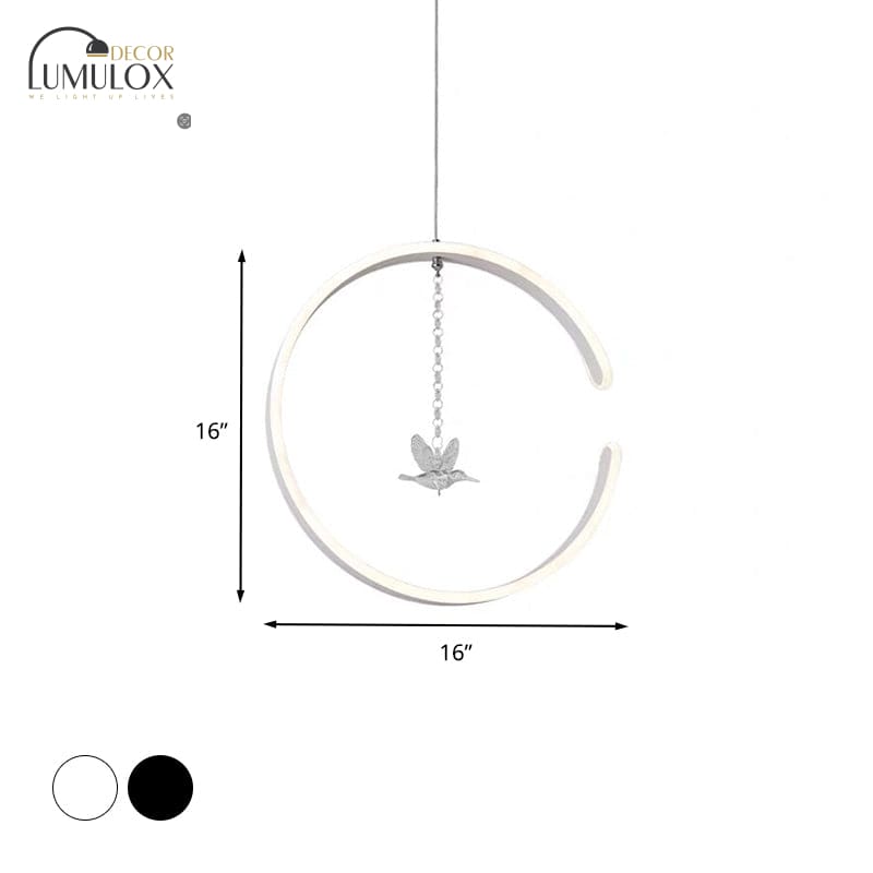 Acrylic Ring Pendant Lamp Minimalist LED Hanging Ceiling Light in White/Black