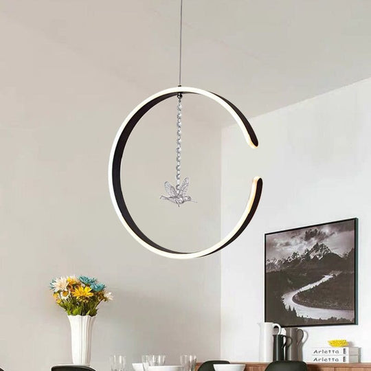 Acrylic Ring Pendant Lamp Minimalist LED Hanging Ceiling Light in White/Black