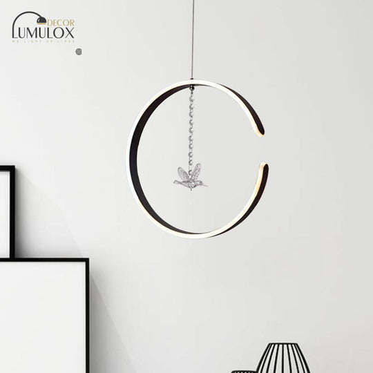 Acrylic Ring Pendant Lamp Minimalist LED Hanging Ceiling Light in White/Black