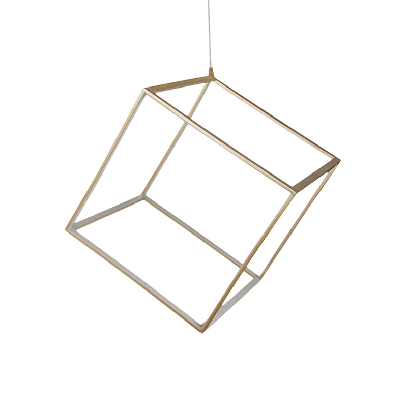 Minimalist Aluminum Cubic Frame Chandelier: Gold/Silver Led Hanging Ceiling Light For Living Room -