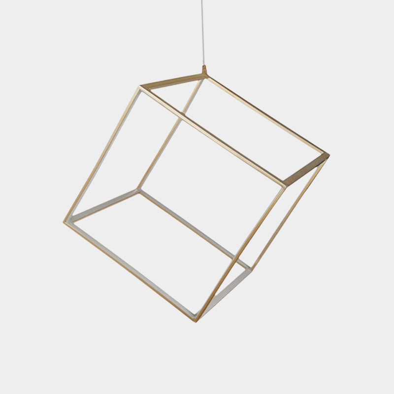 Minimalist Aluminum Cubic Frame Chandelier: Gold/Silver Led Hanging Ceiling Light For Living Room -