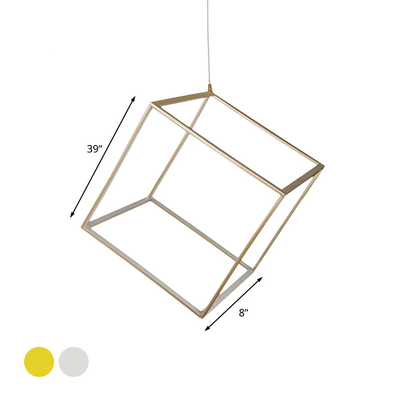 Minimalist Aluminum Cubic Frame Chandelier: Gold/Silver Led Hanging Ceiling Light For Living Room -