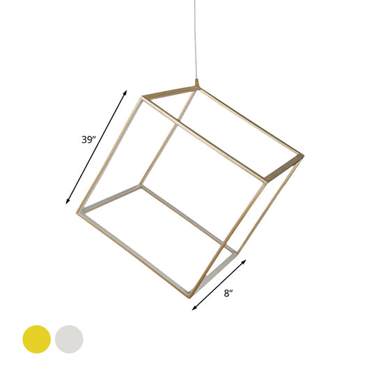 Minimalist Aluminum Cubic Frame Chandelier: Gold/Silver Led Hanging Ceiling Light For Living Room -