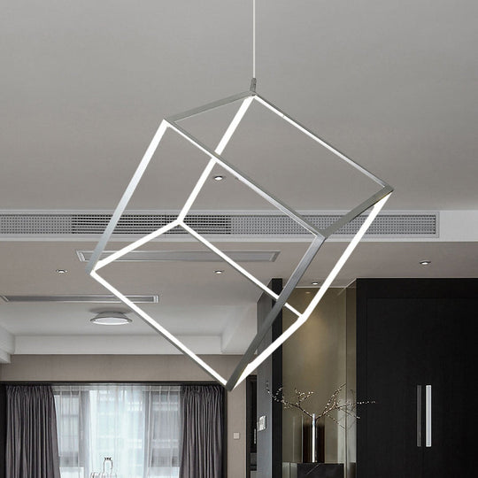 Minimalist Aluminum Cubic Frame Chandelier: Gold/Silver Led Hanging Ceiling Light For Living Room -