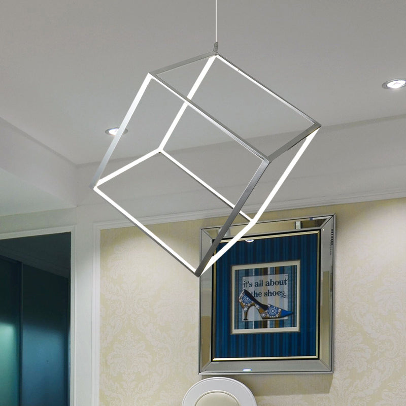 Minimalist Aluminum Cubic Frame Chandelier: Gold/Silver Led Hanging Ceiling Light For Living Room -