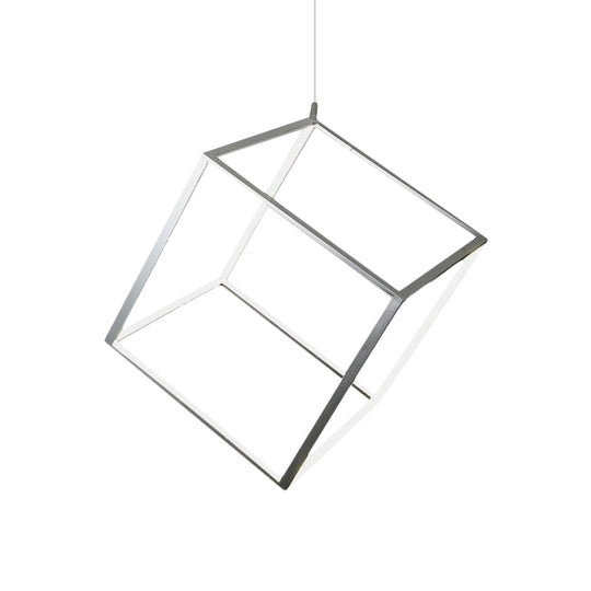 Minimalist Aluminum Cubic Frame Chandelier: Gold/Silver Led Hanging Ceiling Light For Living Room -