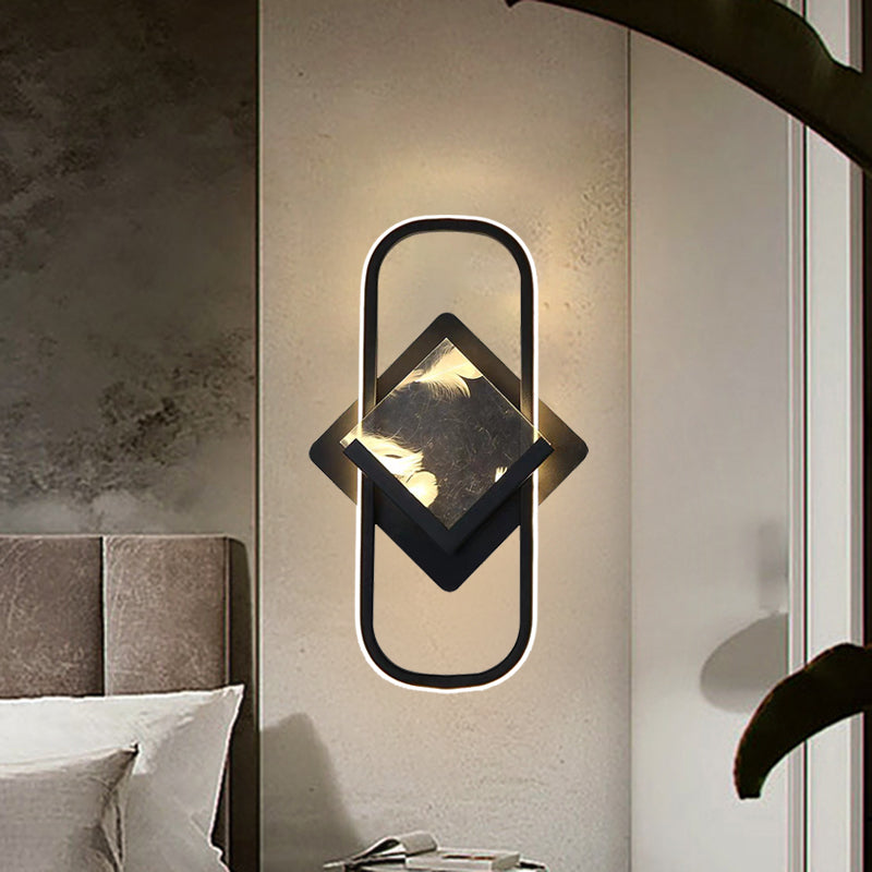 Modern Led Acrylic Wall Mount Lamp - Black Square And Rectangle Design In White/Warm Light / Warm