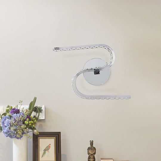 Modern S-Shape Wall Mounted Led Bedside Sconce In Chrome With Acrylic Shade Warm/White Light / White