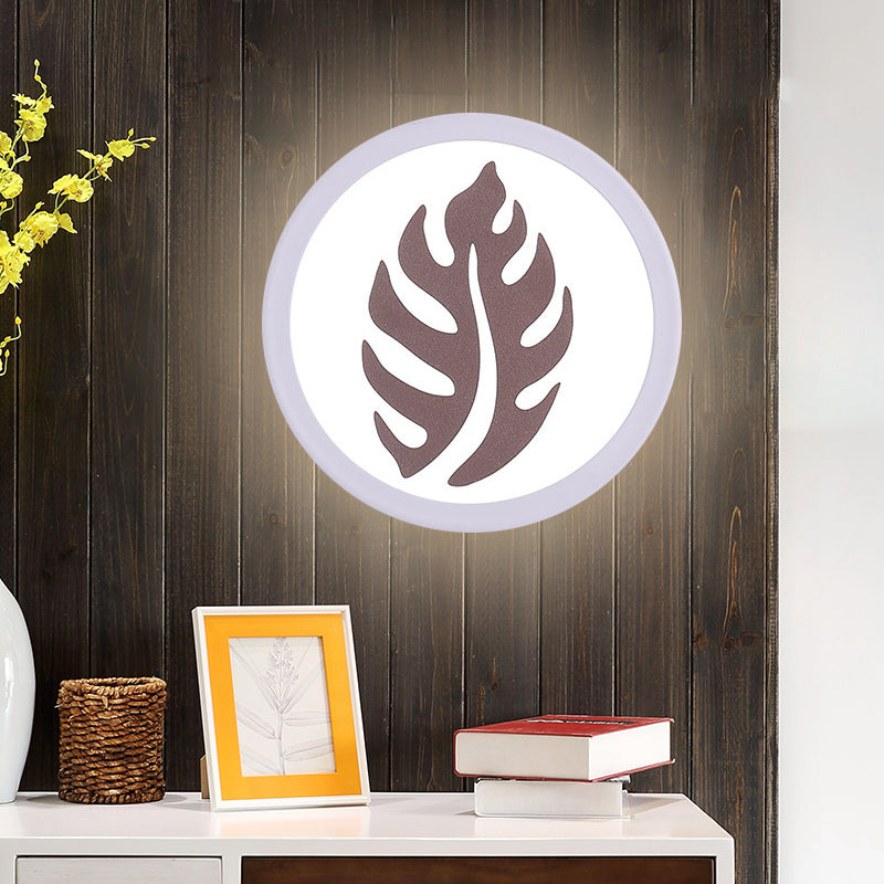 Modern White Led Wall Sconce With Sector/Leaf Pattern & Warm/White Light