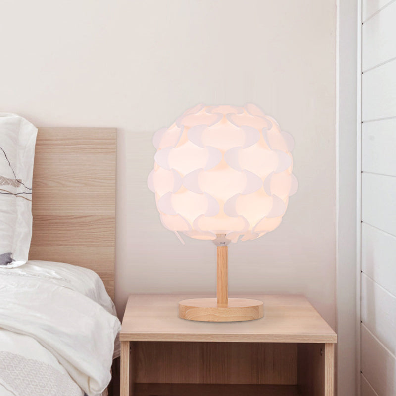 Modern Led Beige Nightstand Lamp With Blossom Acrylic Shade For Bedside Wood