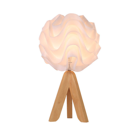 Modern Blossom Led Bedside Lamp With Wood Tripod - White Acrylic Desk Light