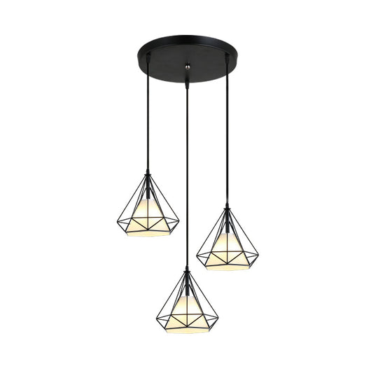 Industrial Black Pendant Light With Diamond Cage Shade For Dining Room