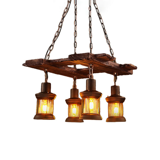 Clear Glass Chandelier Industrial Pendant Light - 4-Light Kerosene Style with Rust Chain - Ideal for Coffee Shops